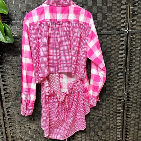 Solid & Stripes pink plaid tshirt dress with back cutout button up cotton - Picture 6 of 7